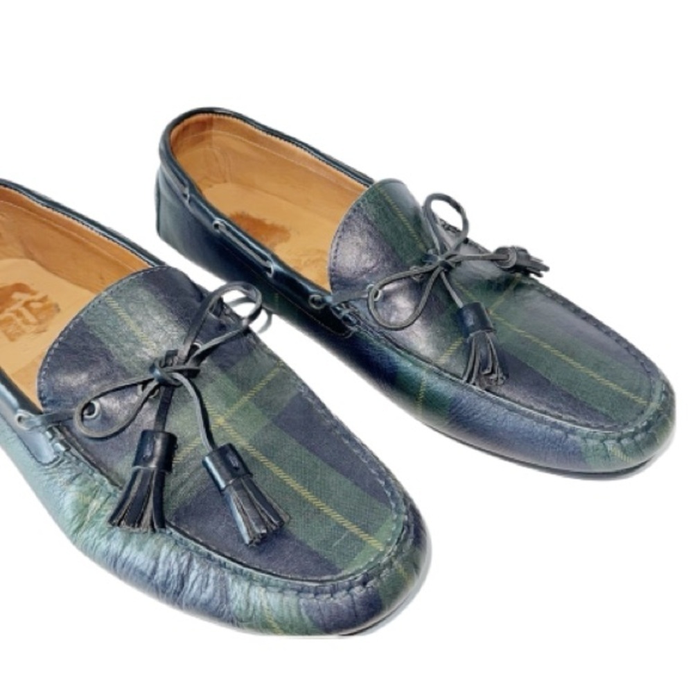 Ralph Lauren Men’s Blackwatch Plaid Leather Driver Loafers Sz 11 Made in Italy - Picture 3 of 12